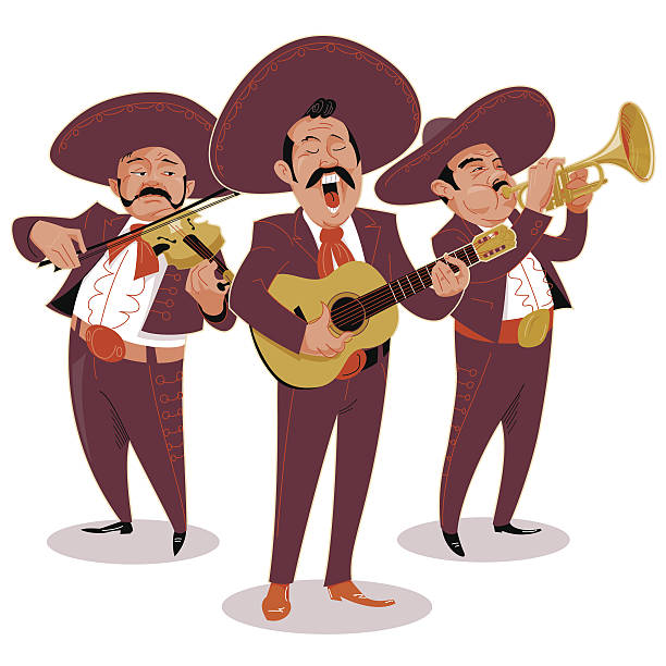 Mariachis A trio of mariachi musicians. traditional musician stock illustrations
