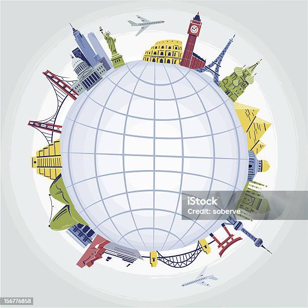 Landmarks Around The World Stock Illustration - Download Image Now - Globe - Navigational Equipment, Sydney, Travel Destinations