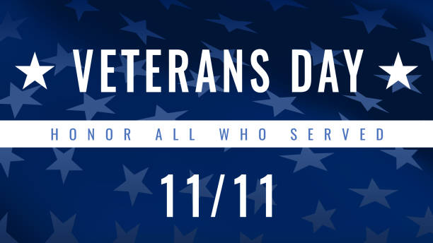 Veterans Day. November 11. Honoring All Who Served. Greeting Card template with text and blue part of USA flag with stars. US Poster design template. 3d vector vector art illustration