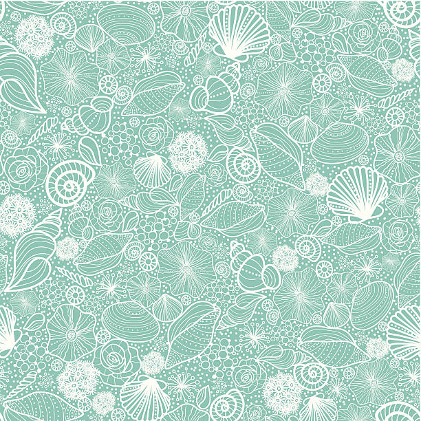 seashells texture seamless pattern background - sarmal deniz kabuğu illüstrasyonlar stock illustrations
