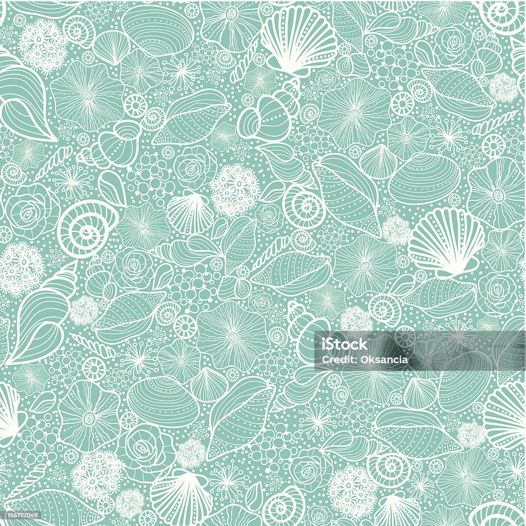 Seashells Texture Seamless Pattern Background Vector  seamless pattern background with hand drawn ornate seashells and underwater plants. Perfect for summer design. Pattern stock vector