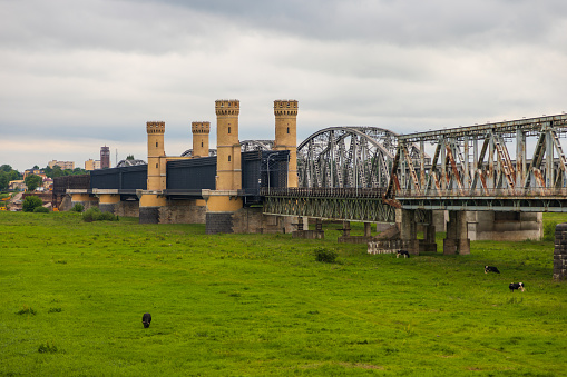 Old bridge on the river Vistula in Tczew, Poland. Spring season.