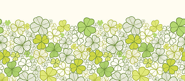 клевер горизонтальной границы бесшовный узор - st patricks day clover four leaf clover irish culture stock illustrations
