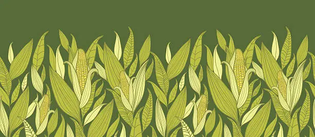 Vector illustration of Corn Plants Horizontal Seamless Pattern Background
