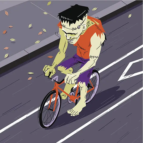Vector illustration of Frankenstein on the bike lane