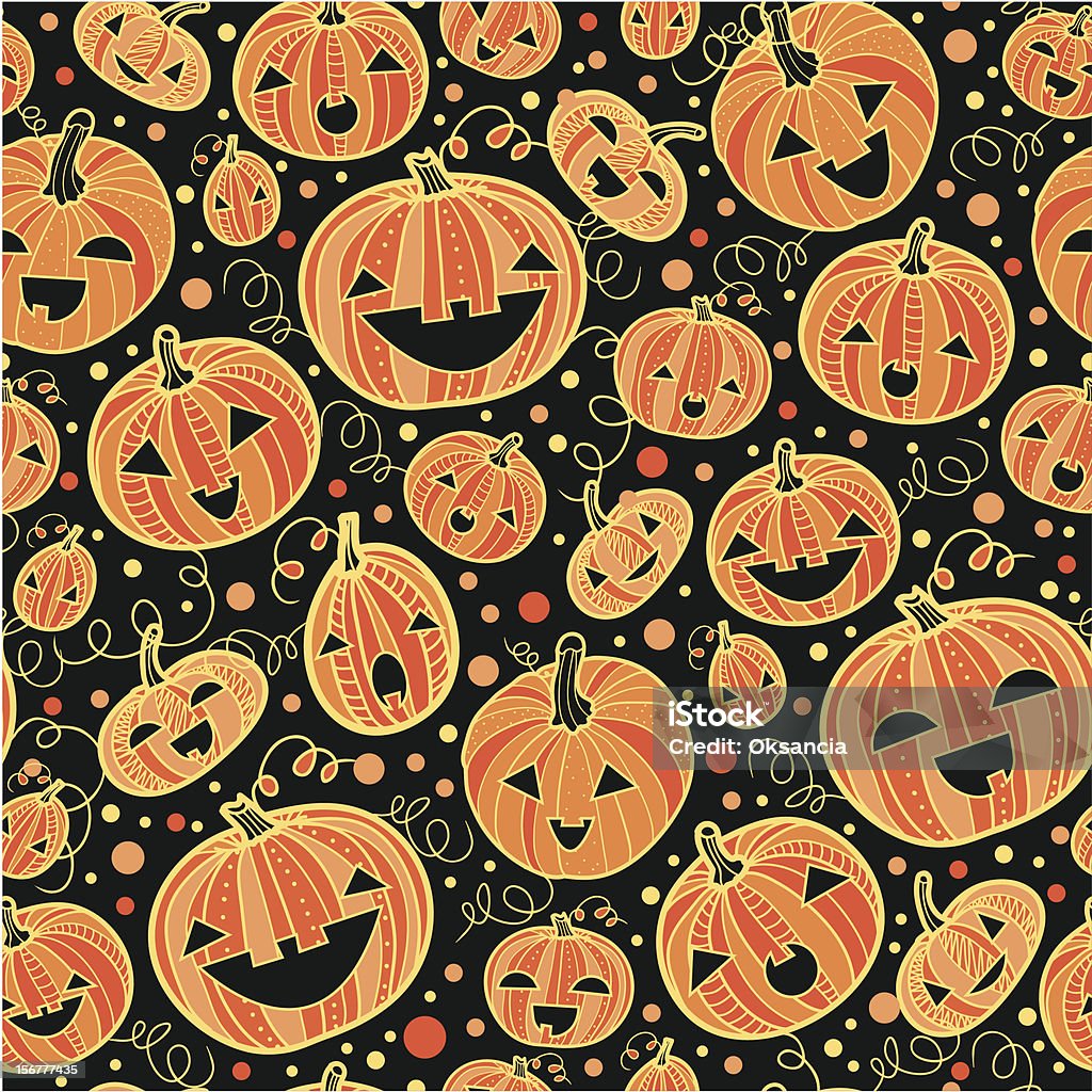 Halloween Pumpkins Seamless Pattern Background Vector  seamless pattern background with smiling hand-drawn Halloween pumpkins. Perfect for spooky design :) Backgrounds stock vector