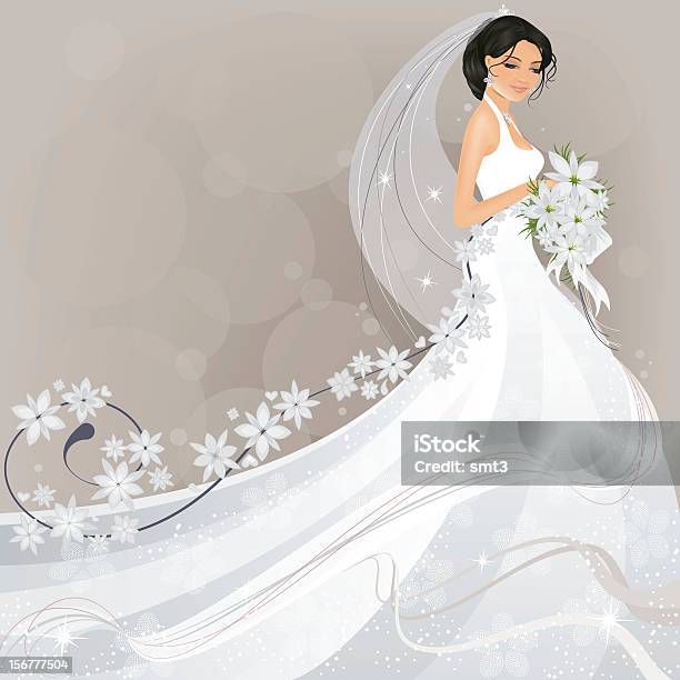 Bride With Flower Design Stock Illustration - Download Image Now - Bride, Wedding Dress, Vector