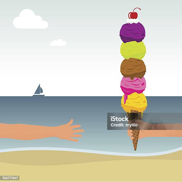 A Five Scoop Summer Treat On The Beach Stock Illustration - Download Image Now - Ice Cream, Large, Ice Cream Stand