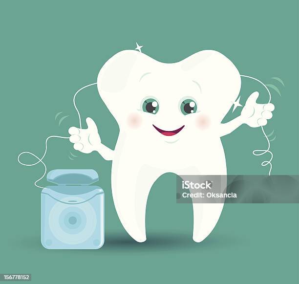 Happy Tooth Cleaning Himself With Dental Floss Stock Illustration - Download Image Now - Vector, Abstract, Activity