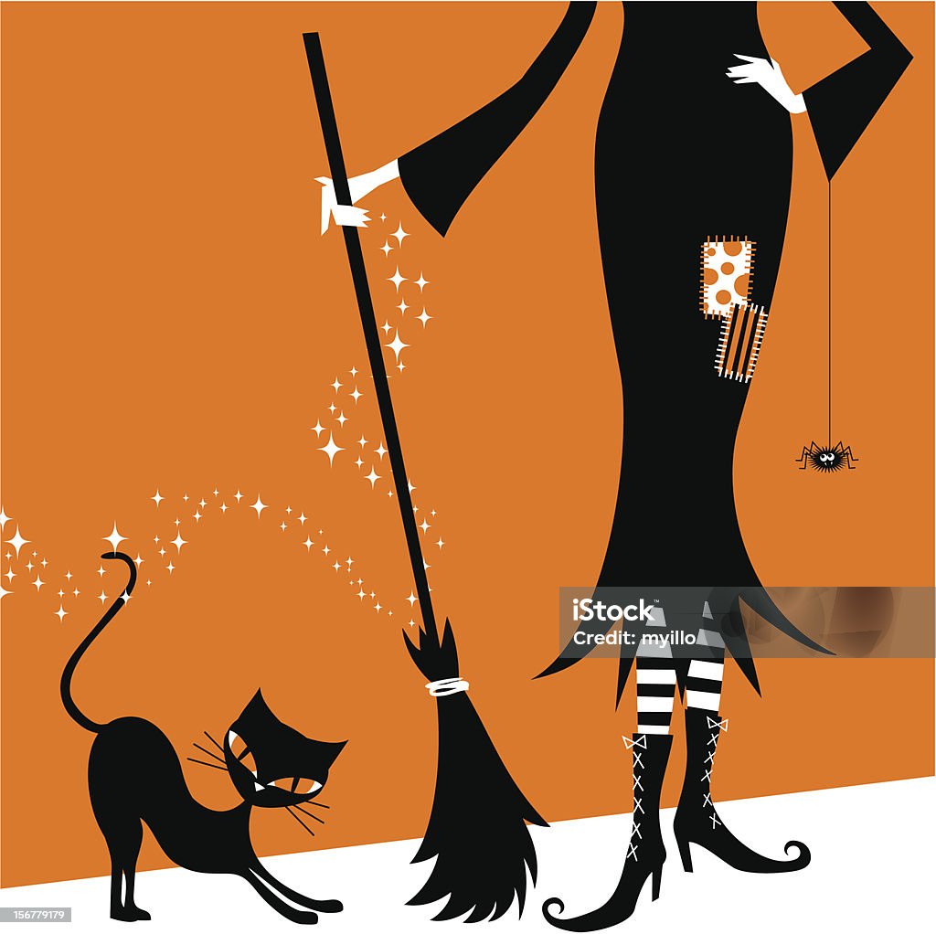 Halloween witch and black cat retro vintage illustration vector http://tiny.cc/bzm2n Halloween stock vector