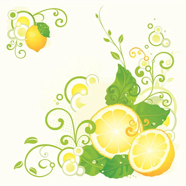 Vector illustration of Abstract illustration with lemon fruit and swirls