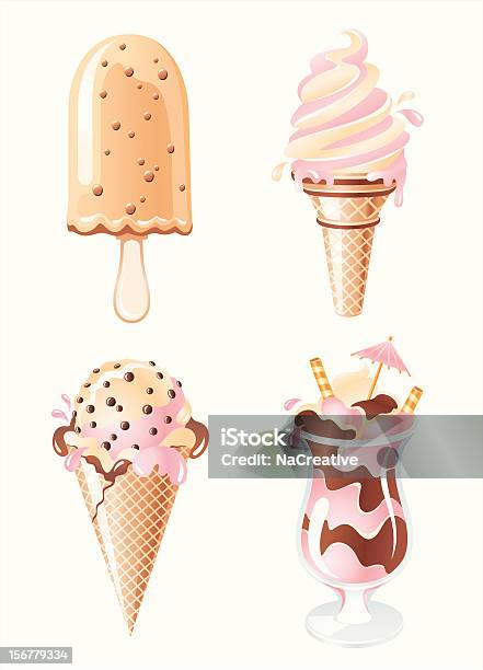 Rosa Eisillustrationset Stock Vektor Art und mehr Bilder von Softeis - Softeis, Eiscremewaffel, Speiseeis