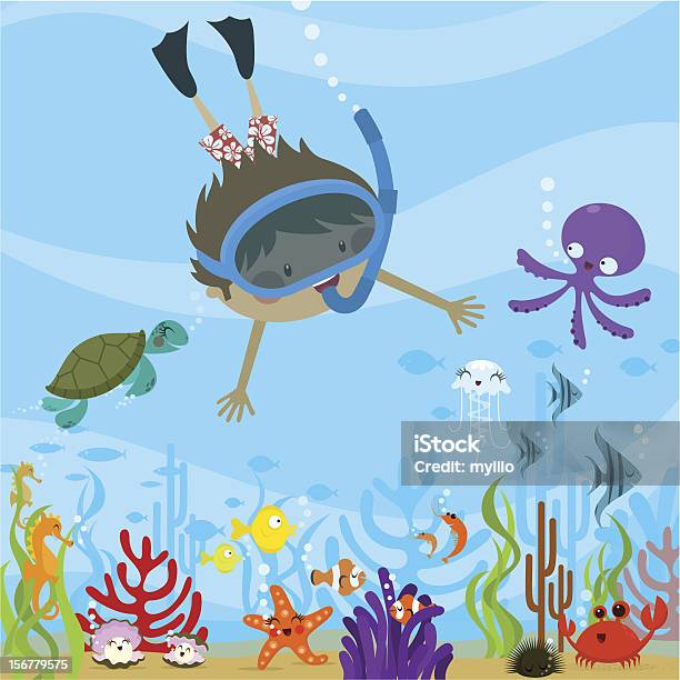 Diving Stock Illustration - Download Image Now - Child, Undersea, Sea
