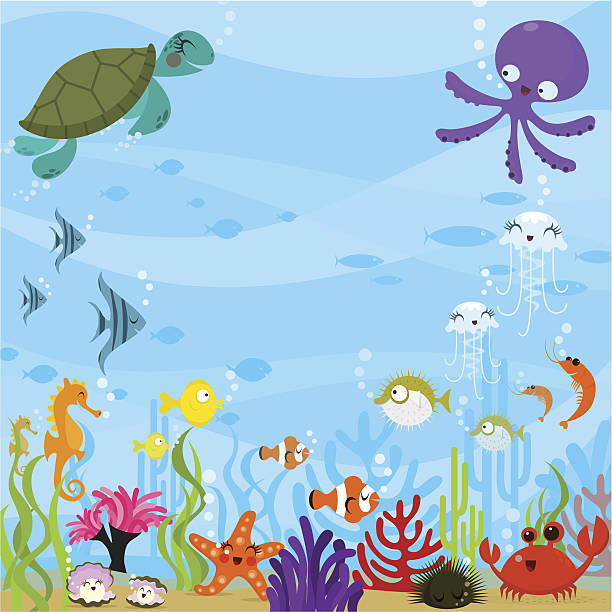 illustrazioni stock, clip art, cartoni animati e icone di tendenza di sotto il mare - mondo marino