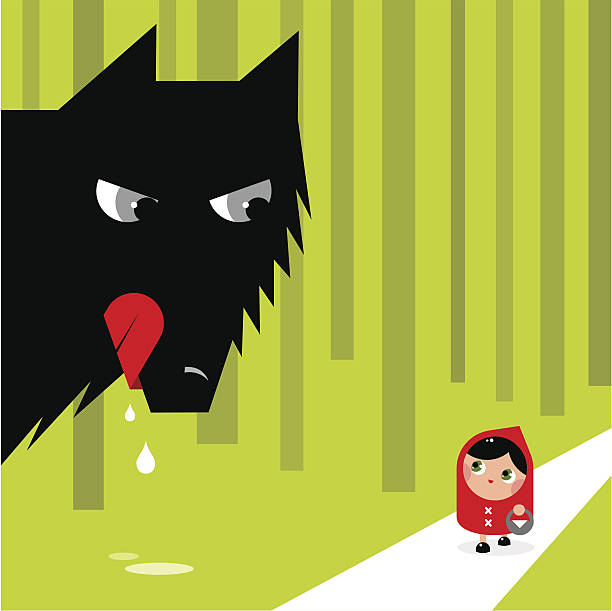 ilustraciones, imágenes clip art, dibujos animados e iconos de stock de caperucita roja y el lobo - child silhouette animal copy space