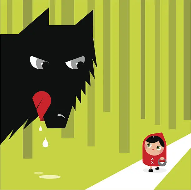 Vector illustration of Little Red Riding Hood and the wolf