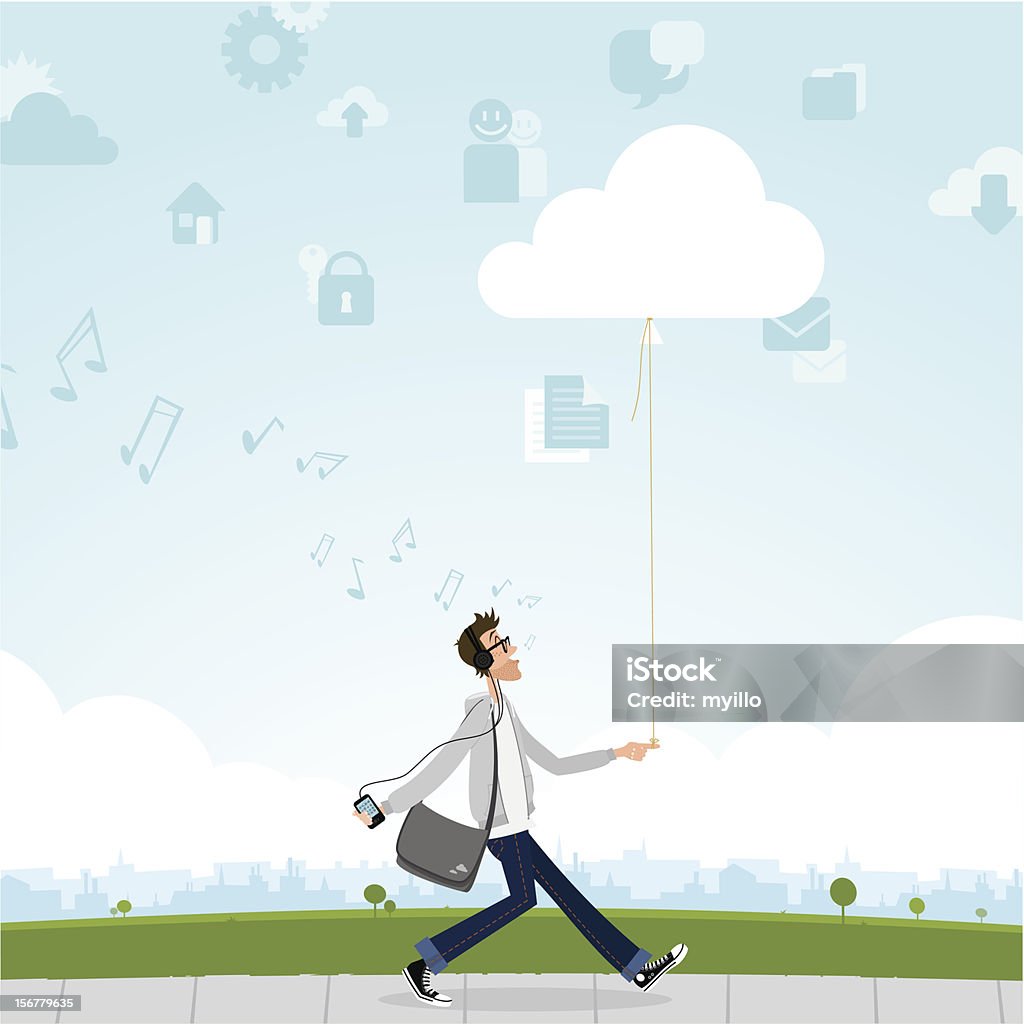 cloud computing smartphone music internet guy geek http://i681.photobucket.com/albums/vv179/myistock/internet.jpg Walking stock vector