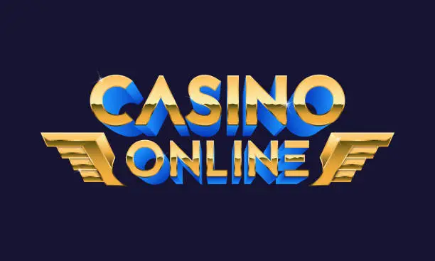 Vector illustration of Casino online glow logo, sign. Golden casino sign. Gamble, Casino, Slots design element. Vector illustration