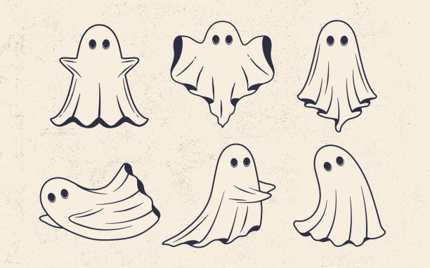 ghost set. funny ghost icons. - balkabağı illüstrasyon stock illustrations