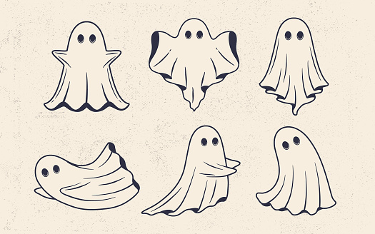 Cute ghost characters. Design elements for badges, banners, labels, posters. Vector illustration