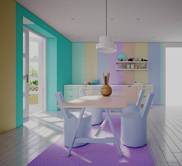 modern interior design concept. modern interior design concept. 3d rendering Light and Bright Color Palette for Kitchen decoration stock pictures, royalty-free photos & images