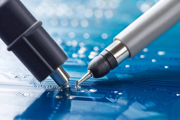 istock Measuring electronic signal using oscilloscope on the PCB. Electronics repair and digital technology. 1567832097