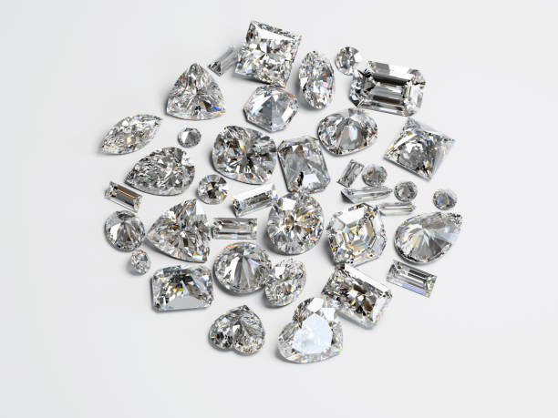 istock Multiple diamonds of various shapes scattered on white background 1567864711