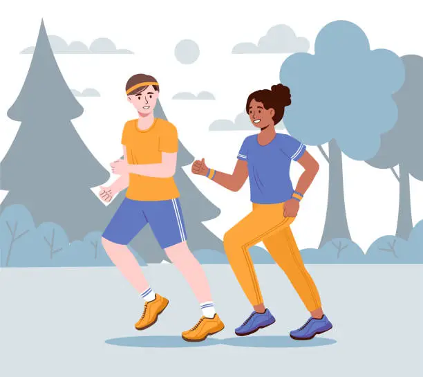 Vector illustration of Boy and girl run