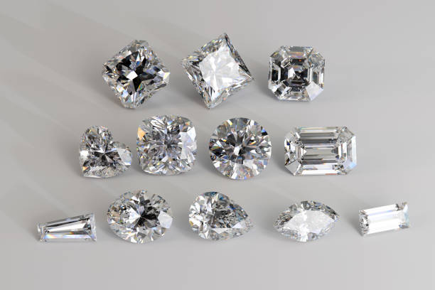 istock Twelve diamonds of the most popular cut styles on white backgound 1567870509