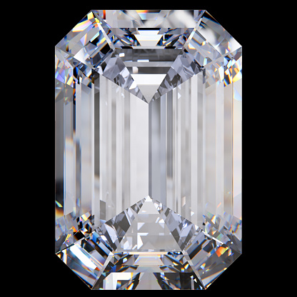Macro front view of rectangle emerald cut diamond