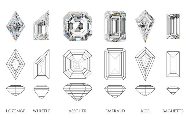 istock Six various  step cut diamonds  with names, diagrams, isolated on white background 1567877663
