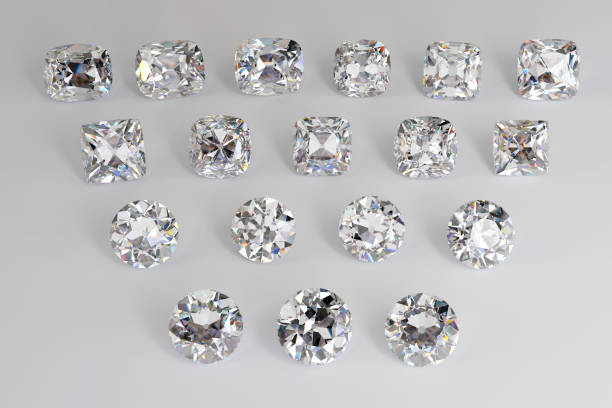istock Multiple ancient diamonds of Old Mine, Old European cut on white background 1567878193