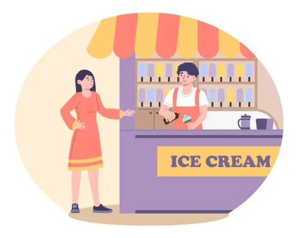 Vector illustration of Ice cream seller