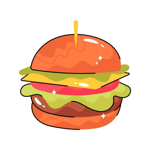 burger wektor wypełniony kontur naklejka. plik eps 10 - backgrounds beef close up cooked stock illustrations