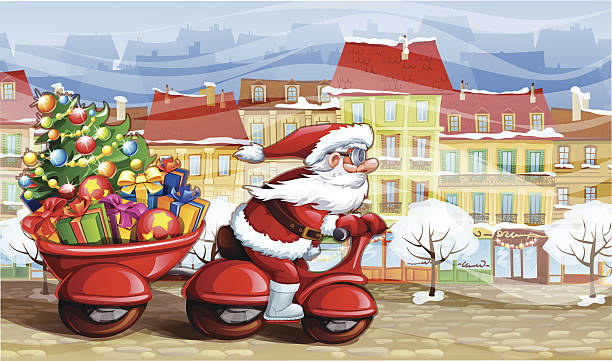 Regalos de Navidad Santa Claus transporte - ilustración de arte vectorial