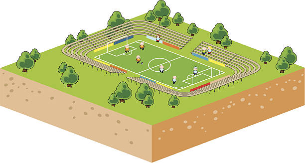 Isometric Ilustracja wektorowa na boisko do piłki nożnej – artystyczna grafika wektorowa