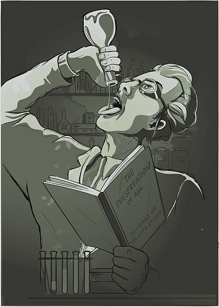 Bекторная иллюстрация Иллюстрация Безумный учёный пить жизни elixer