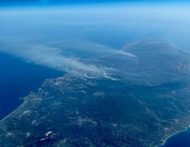 Wildfires at the island Rhodes Greece stock photo