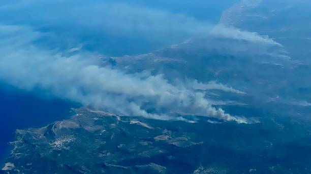 Wildfires at the island Rhodes Greece stock photo