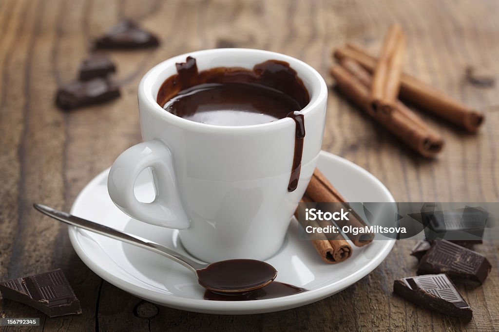 hot chocolate with cinnamon Black Color Stock Photo