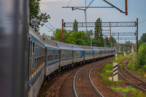 Seasonal summer fast night train from Bohumin to Leba and Hel near Rybnik Poland 07 21 2023