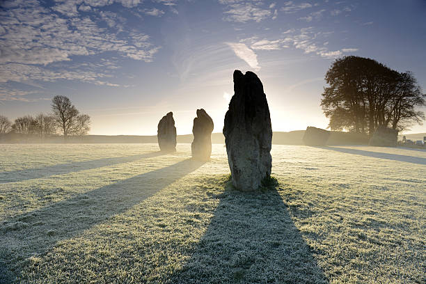 Avebury Stone Circle Stones at Avebury in misty morning , England wiltshire stock pictures, royalty-free photos & images
