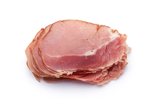 Isolated Sliced pork picnic shoulder ham on white background