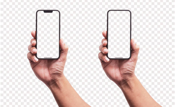 istock Hand holding smart phone Mockup  and screen Transparent and Clipping Path isolated for Infographic Business web site design app 1567954782