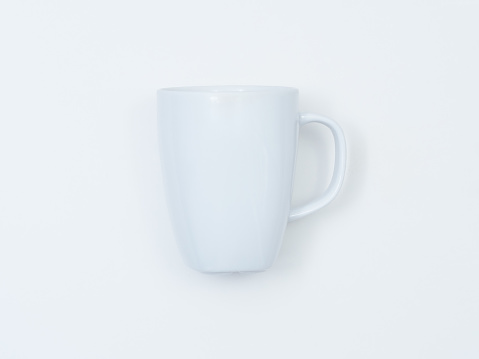 Single white coffee cup on white background