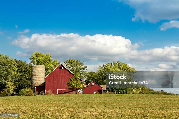 American Farm Con De Silo Foto de stock y más banco de imágenes de Agricultura - Agricultura, Aire libre, Aldea