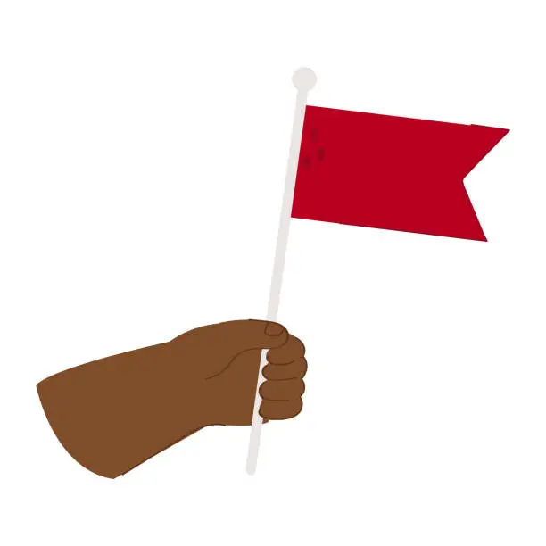 Vector illustration of A black hand holding a red flag.