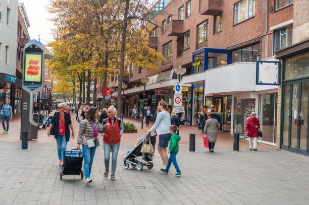 Eindhoven, Netherlands - October 17, 2017: Eindhoven Cityscape. People Are Walking in Downtown. Netherlands.