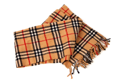 Unisex wool brown plaid scarf isolated on white background