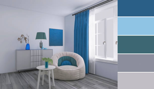 istock Living room interior 3d render, 3d illustration, color swatch 1568014072